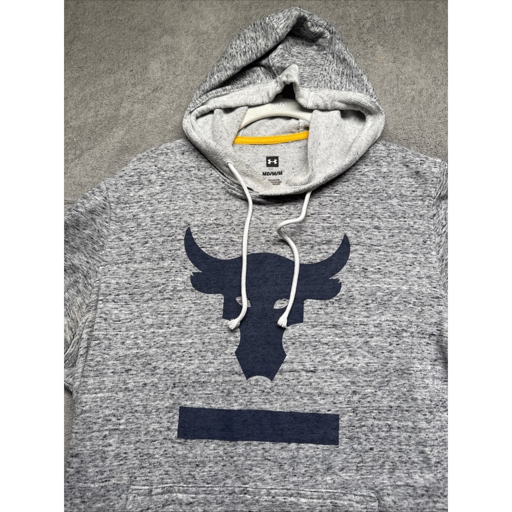 Project Rock Mens Short Sleeve‎ Hoodie Gray Size M UA Bull Gym Workout Active